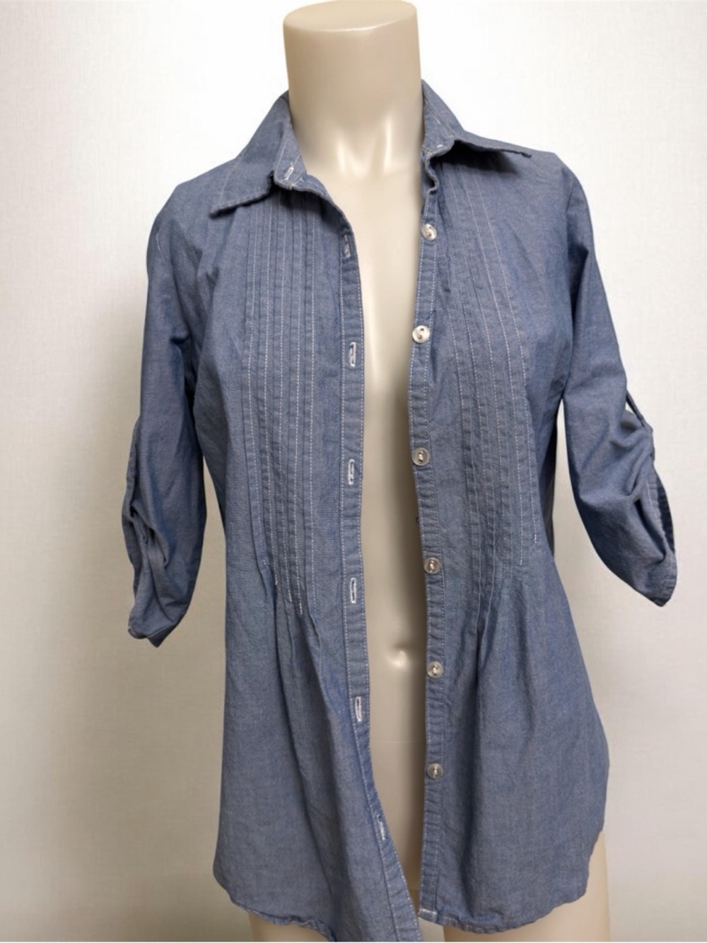 Karen Scott Light Blue Chambray Shirt - Petite